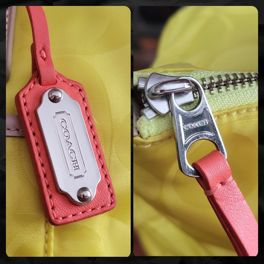 Coach 24862 East West Signature Nylon Tote Yellow Pink Bag Y2K - Picture 6 of 16